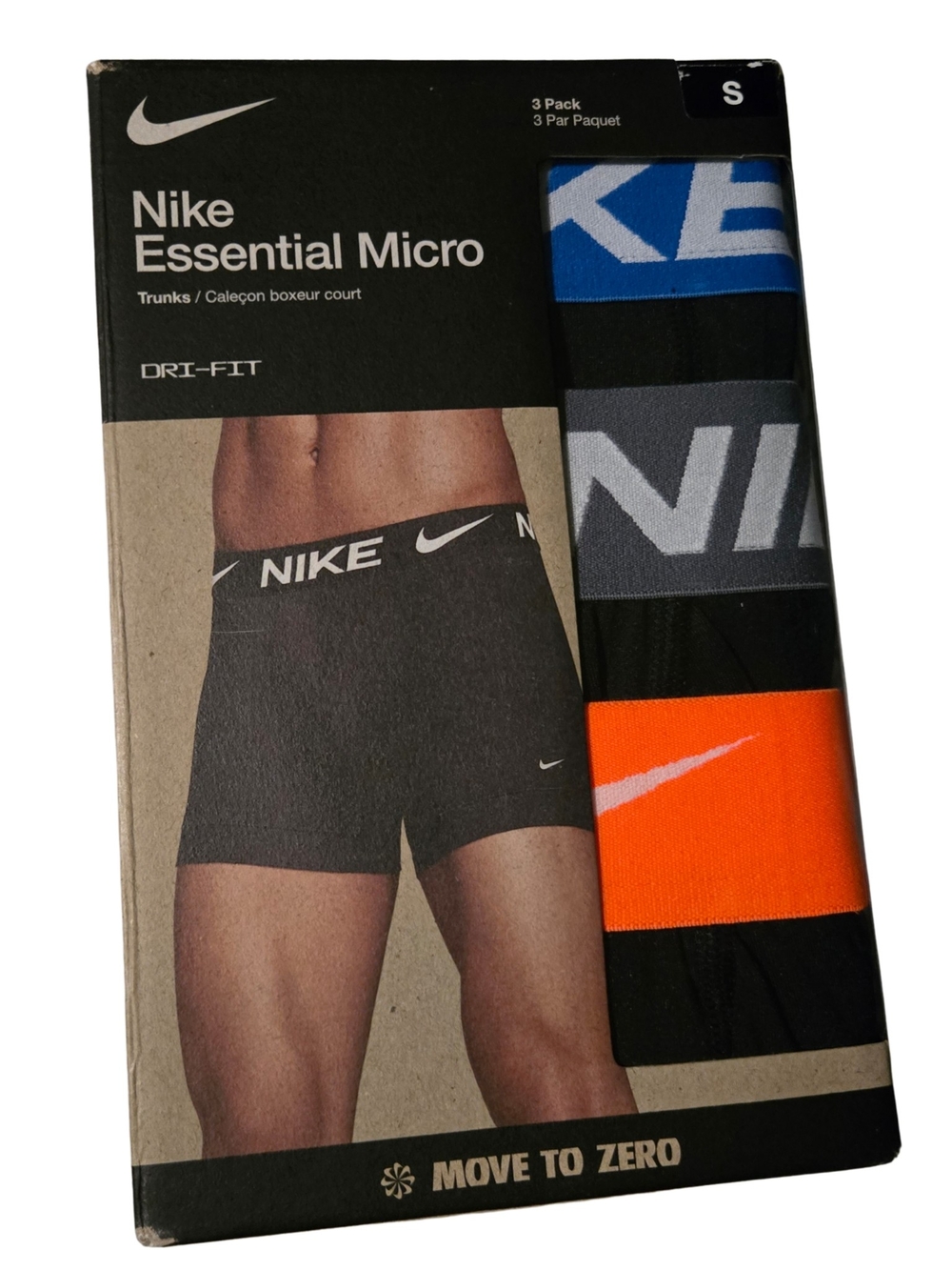 Nike Essential Micro 3-Pack Trunks - Black- Blue, Gray, Orange Mens Size Small